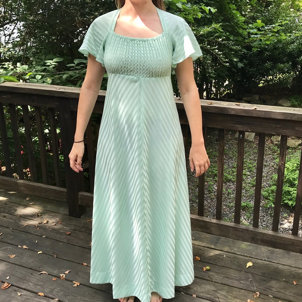 Mint Green Striped Vintage Disco Maxi Dress